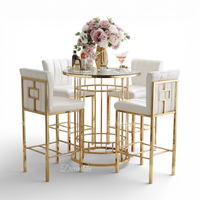 Table de bar ronde moderne en acier inoxydable avec plateau en verre et accoudoirs, design durable pour usage commercial, hôtels, restaurants, mariages, fêtes