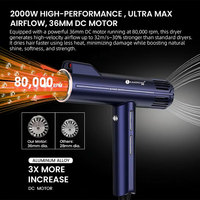 2000W Pengering Rambut Ion Plasma Diffuser Kecepatan Tinggi Cerdas Tampilan LCD