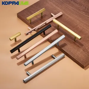 Kenop pegangan furnitur Nordic lemari dapur segi enam kuningan dan pegangan pintu logam mawar emas laci lemari tarik dan kenop