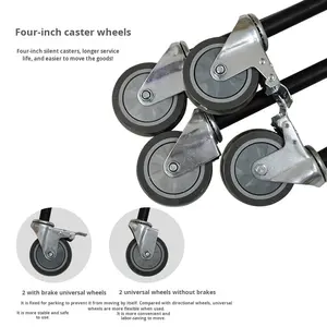 Carretilla de Recogida Jigong Negra de 4 Niveles con Tubo de Acero, Recubrimiento en Polvo, Protección Contra la Corrosión, Marco Especial para Comercio Electrónico - Product Image 4