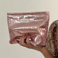 Nouveau Simple brillant paillettes argent maquillage trousses de toilette Logo personnalisé à la mode soins de la peau stockage sac cosmétique pour les femmes