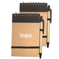 Mini carnet à spirale avec couverture en papier, logo personnalisé imprimé, pages vierges, ensemble de stylos - Cadeau pour le bureau et les fournitures scolaires