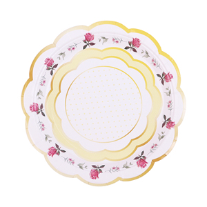 Perfect for Bridal Showers and Weddings Pink Floral 9 In. (350 GSM Weight -Set of 16) Decorative Premium Paper Plates - Product Image 2