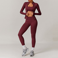 Ensemble de yoga 3 pièces : Soutien-gorge de sport à bretelles spaghetti croisées, Leggings sculptants taille haute sans coutures effet push-up, Veste zippée à manches longues