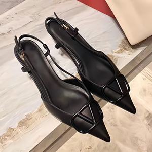 Sandales à talons hauts de luxe pour femmes, en cuir véritable, à bout pointu, respirantes et confortables pour l'été en extérieur - Product Image 3