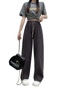 Vente directe d'usine de pantalons larges pour femmes, pantalons décontractés <span class=keywords><strong>en</strong></span> velours côtelé, pantalons à cordon avec visage souriant - Product Image 3