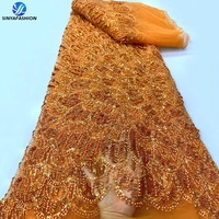 Tissu en dentelle de tulle perlé de luxe Sinya avec sequins et perles, broderie de perles longues pour robe de soirée ou de mariage africaine