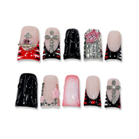 Faux Ongles Autocollants Faits Main Effet Plumes de Canard 10 Pièces Rouge Rayures Tigre Argent Croix Artistique Kit Ongles et Ongles d'Orteil Artificiels