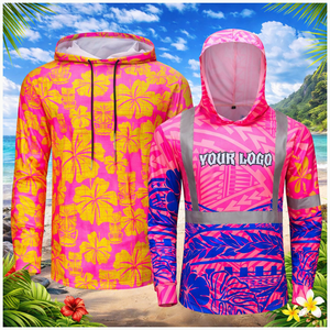 เสื้อยืดนิรภัยแขนยาวพิมพ์ลายฮาวายแบบเรืองแสงน้ำหนักเบา เสื้อทำงานก่อสร้าง เสื้อฮู้ดแบบมองเห็นได้ชัดเจน - Product Image 1