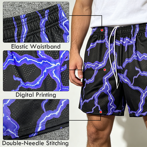 Shorts pour hommes en maille polyester respirante, impression par sublimation intégrale motif éclair, coupe ample, personnalisables en usine, vente en gros - Product Image 2