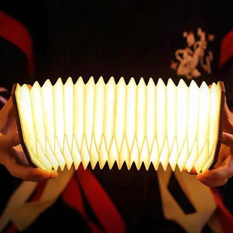 Yaratıcı led taşınabilir gece lambası katlanabilir flip ahşap organı dupont kağıt kitap işık dekor için