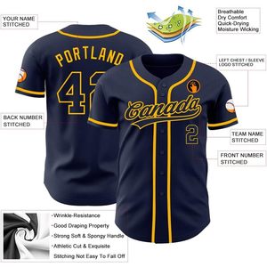 Maillot de baseball jaune marine personnalisé avec nom et numéro brodés, chemise de sport respirante unisexe pour adulte - Product Image 3