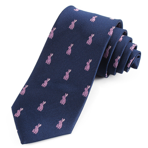 Dacheng Wholesale Animal Pattern Corbatas Rabbit Jacquard <strong>Navy</strong> Blue Necktie 100% Silk <strong>Tie</strong> - Product Image 1