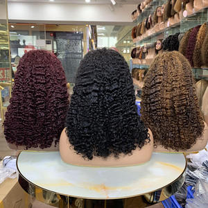Venta al por mayor de cabello humano virgen real, rizado birmano, con cierre de encaje invisible 5x5, 14 pulgadas, 230 gramos, 3 colores en stock, Funmi Wig Vendors - Product Image 3
