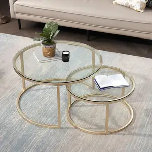 Nordic Gold Rundes Wohnzimmer Möbel Luxus Marmorplatte verschachtelt seitenschnitt Tisch verschachtelt Glas Couchtisch