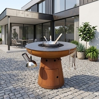 Barbecue en acier Corten - Finition rouille moderne, barbecue au charbon de bois portable pour les fêtes de famille et l'utilisation en extérieur à la maison