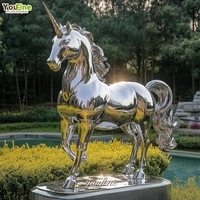 Statue de licorne grandeur nature en acier inoxydable poli miroir, sculpture de cheval en métal personnalisée pour la décoration extérieure de jardin, parc, hôtel