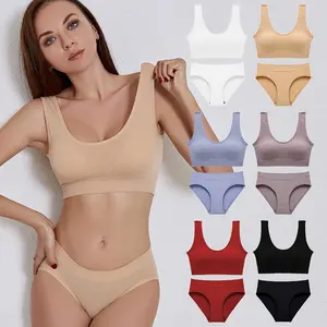 Wire Free Bras Set Women Seamless Underwear Sets Bralette Basic Plus Size Bra Female Sexy Intimate Top and Panties Thong XXL