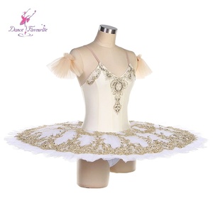 Tutu de Ballet pré-professionnel BLL537 corsage en Spandex ivoire garniture dorée jupe en Tulle immobile jupe de <span class=keywords><strong>danse</strong></span> en strass - Product Image 3