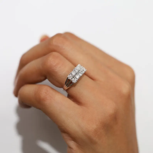 Anillo de Compromiso Elegante Inspirado en el Art Deco, Diamante Cultivado en Laboratorio de 1.23 Ct, Corte Redondo, Oro Sólido de 14K, Anillo de Bodas de Doble Aro, Joyería Única - Product Image 4