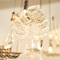 Lustre suspendu en verre jaune en forme de feuille, petite lampe LED pour la maison, l'hôtel, le restaurant, l'escalier, grand lustre personnalisé