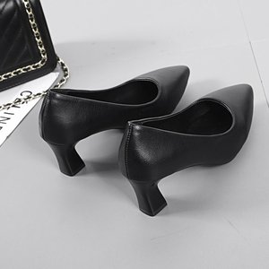 Nouvelles Escarpins en Cuir pour Femme à Bout Pointu et Talons Carrés de Hauteur Moyenne, Chaussures de Bureau Formelles Noires - Product Image 3