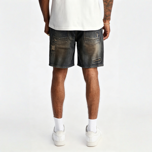 กางเกงยีนส์ขาสั้นทรงตรงเอวกลางสไตล์วินเทจเท่ๆ แต่งดีเทลขาดๆ ปะๆ สำหรับสไตล์เรโทร พังก์ ฮิปฮอป สตรีท - Product Image 4