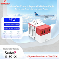 Adaptateur de voyage FOXCAN PD25W avec câble rétractable, ports de sortie 2C2A, courant nominal 10A, adaptateur universel