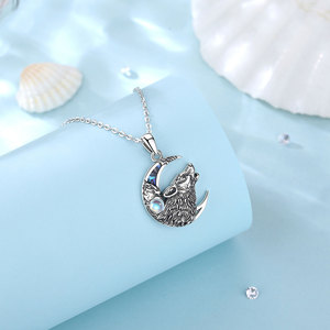 Collier pendentif lune en nacre et pierre de lune Merryshine pour homme, style nordique celtique, lune croissante, loup - Product Image 4