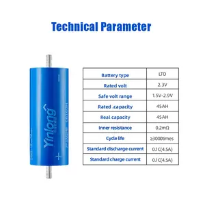 Taxa de descarga 10c, taxa de descarga yin de carregamento rápido longo lto 66160 2.3v 2.4v 45ah 40ah 30ah bateria de lítio