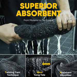Microfibre <span class=keywords><strong>boucle</strong></span> torsadée magique voiture propre et sèche serviette voiture beauté essuyer tissu absorbant et sans trace eau séchage serviette 60x90 - Product Image 5