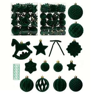 Boules de Noël vintage en velours floqué en forme de cheval à bascule, ornements suspendus de luxe à motif étoile et nœud pour la décoration de l'arbre de Noël et des fêtes - Product Image 6