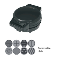 Gaufrier électrique 3-en-4 6 pouces, plaques amovibles antiadhésives, thermostat réglable, 1000W, usage domestique pour un nettoyage facile