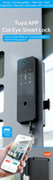 Serrure de porte en verre intelligente Glomarket Tuya avec reconnaissance 3D et double empreinte digitale, pour usage professionnel, avec œil-miroir et interphone vidéo