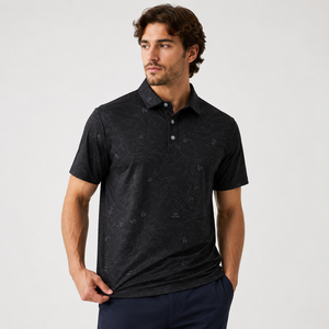 Polo camouflage homme, décontracté, manches courtes, motif imprimé foncé, 88% polyester 12% élasthanne 150GSM, en stock, vente en gros - Product Image 1