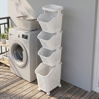 Panier de rangement en plastique multi-niveaux non pliable avec roulettes, organisateur de buanderie et de salle de bain peu encombrant avec roulettes