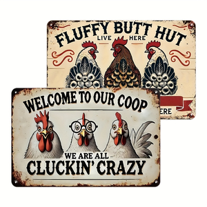 Letrero Metálico Divertido para <span class=keywords><strong>Gallinero</strong></span>, Decoración Rústica para Pared de <span class=keywords><strong>Gallinero</strong></span> con la Frase 'We Are All Cluckin Crazy' - Product Image 1