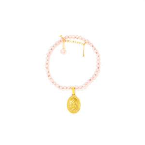 Pulsera de Moda con Cuentas, Perla Rosa, Chapado en Oro, Colgante Religioso, Joyería para Mujer - Product Image 2