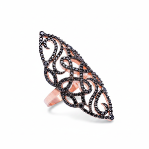 Round Shape Black Zircon Stone <b>Dainty</b> Ivy Design Turkish Handmade Wholesale 925 Silver Sterling Women <b>Rings</b> - Product Image 2