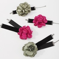 Set Gelang Choker Bunga Mawar Kain Berumbai Romantis Elegan Gaya Korea Kalung Choker Bunga Kepribadian Vintage Fashion Uniseks