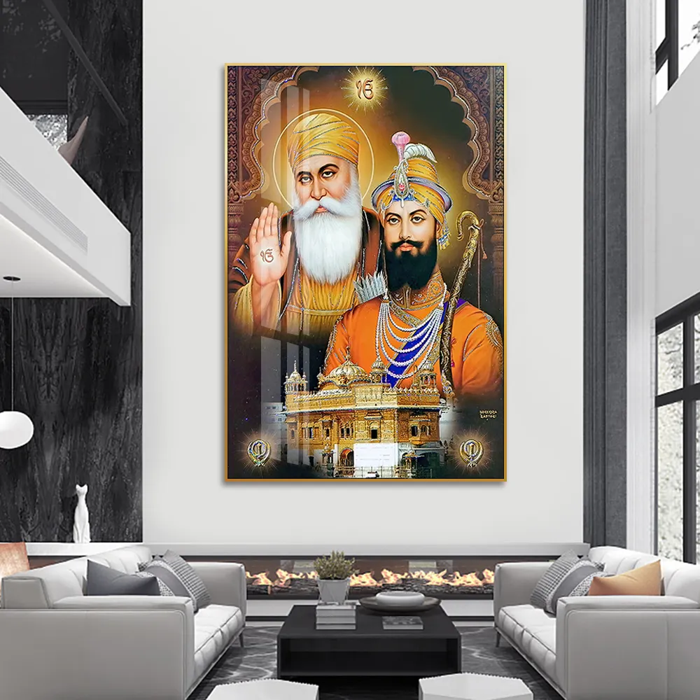 Guanjun 40 * 60cm Sikh Guru Gobind Singh Nanak Devウォールアートポートレート絵画L字型フレームフローティング絵画