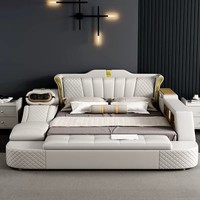 Ensembles de lits intelligents en cuir véritable avec USB et LED, nouveaux meubles de chambre à coucher, lits fonctionnels avec fonction massage, tailles Queen et King pour la maison