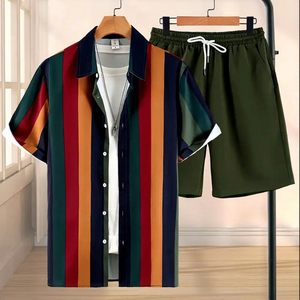 Ensemble T-shirt et short pour homme, style simple et unique, été, grande taille, coton respirant, personnalisé, vêtements décontractés de rue - Product Image 1