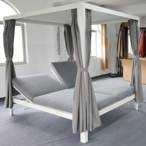 Ngoài trời nhôm Patio đôi Chaise phòng chờ có thể thu vào tán đi văng đệm màu xám màu be ngoài trời Rèm cho vườn - Product Image 5