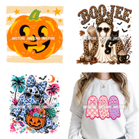 Stiker Transfer DTF Lucu Bergaris Halloween Coquette Boo Musim Seram, Dapat Dicuci, Siap Dipres untuk Hoodie