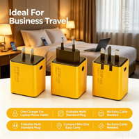 Chargeur mural GaN 65W en promotion avec câble Type C rétractable intégré, affichage numérique intelligent, 3 ports PD QC, charge rapide, prises US EU UK