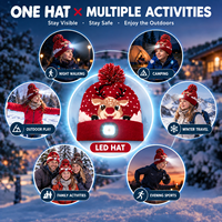 Bonnet en tricot LED pour enfants avec rennes de Noël, pompon en acrylique, trois modes d'éclairage, recharge USB, casquette pour activités hivernales en extérieur