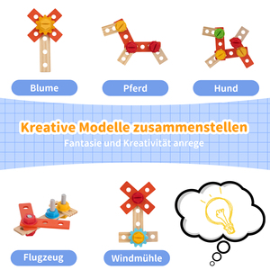 Ensemble de 28 outils en bois pour enfants, boîte à outils Montessori, jeu de construction DIY, kit d'outils de jeu d'imitation, jouet éducatif en bois - Product Image 5