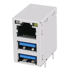 Conector USB de 2 puertos Gigabit RJ45, 0C-000395WR3-1, pila con transformador