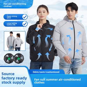 Veste d'extérieur d'été décontractée à manches longues pour hommes, <span class=keywords><strong>taille</strong></span> XS, capuche avec ventilateur de refroidissement, col montant, logo avant, protection solaire - Product Image 2